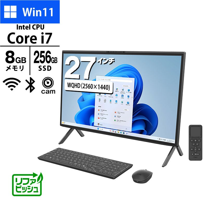 デスクトップ PC 富士通 27インチ WQHD 液晶一体型 FMV WF2-K1 FMVFH07001 Core i7-1260P メモリ8GB SSD256GB 無線LAN Webカメラ Windows11 Home リファビッシュ パソコン 2025年モデル-thumbmail-1