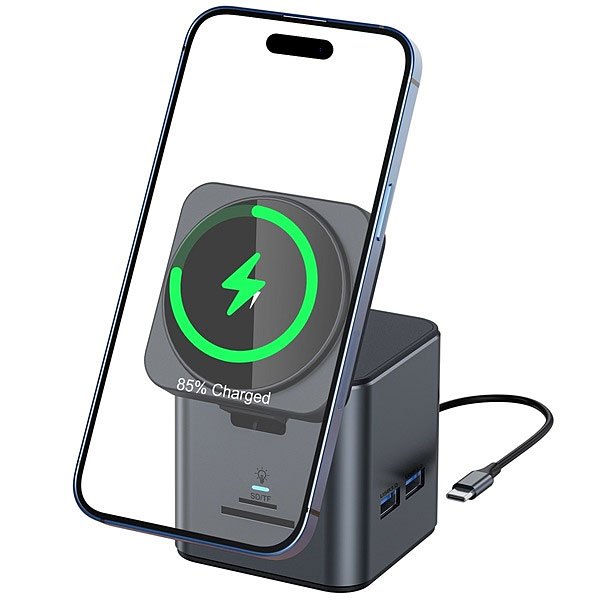 Lazos USB Type-C ワイヤレス充電 マグネット式 ステーション 9in1 [L-MG9IN1-DG] SDカード HDMI USB3.0 LANポート