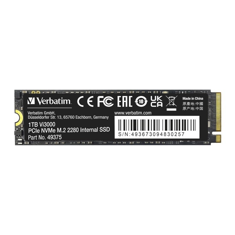 Verbatim バーベイタム 内蔵SSD NVMe PCIe Gen3.0x4 PCIe3.0 Vi3000シリーズ 1TB 最大読込 3100MB/s 49375-J