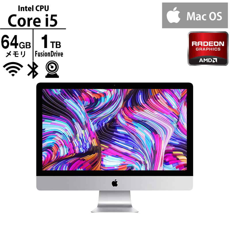 デスクトップ PC 27インチ 5K Retina APPLE iMac (Retina 5K, 27-inch, 2019) Core i5 メモリ64GB 1TB Fusion Drive Radeon Pro 575X 無線LAN Webカメラ macOS 2019年モデル-thumbmail-1