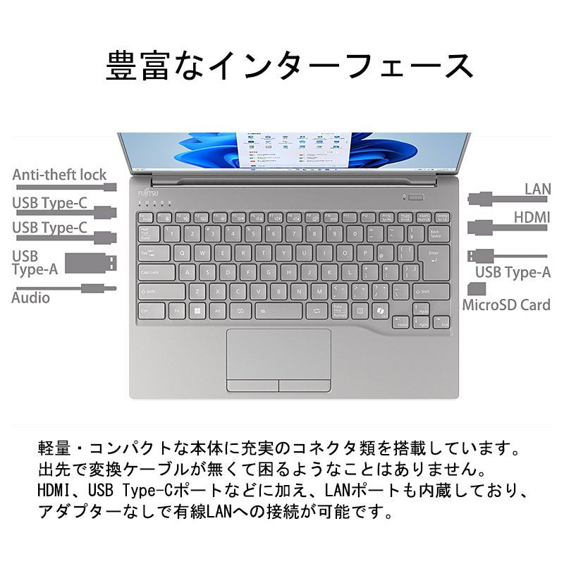 ノートパソコン 富士通 14型 WUXGA LIFEBOOK WU2/J FMVUH04002 Core i5-1235U メモリ16GB SSD256GB 無線LAN Webカメラ Windows11 Home リファビッシュ PC ピクトブラック 軽量 2024年モデル-thumbmail-3